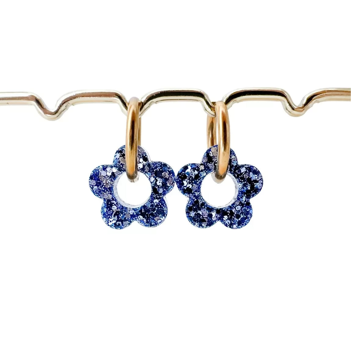 Créoles Interchangeables à Paillettes - Fleur - Bleu Glace