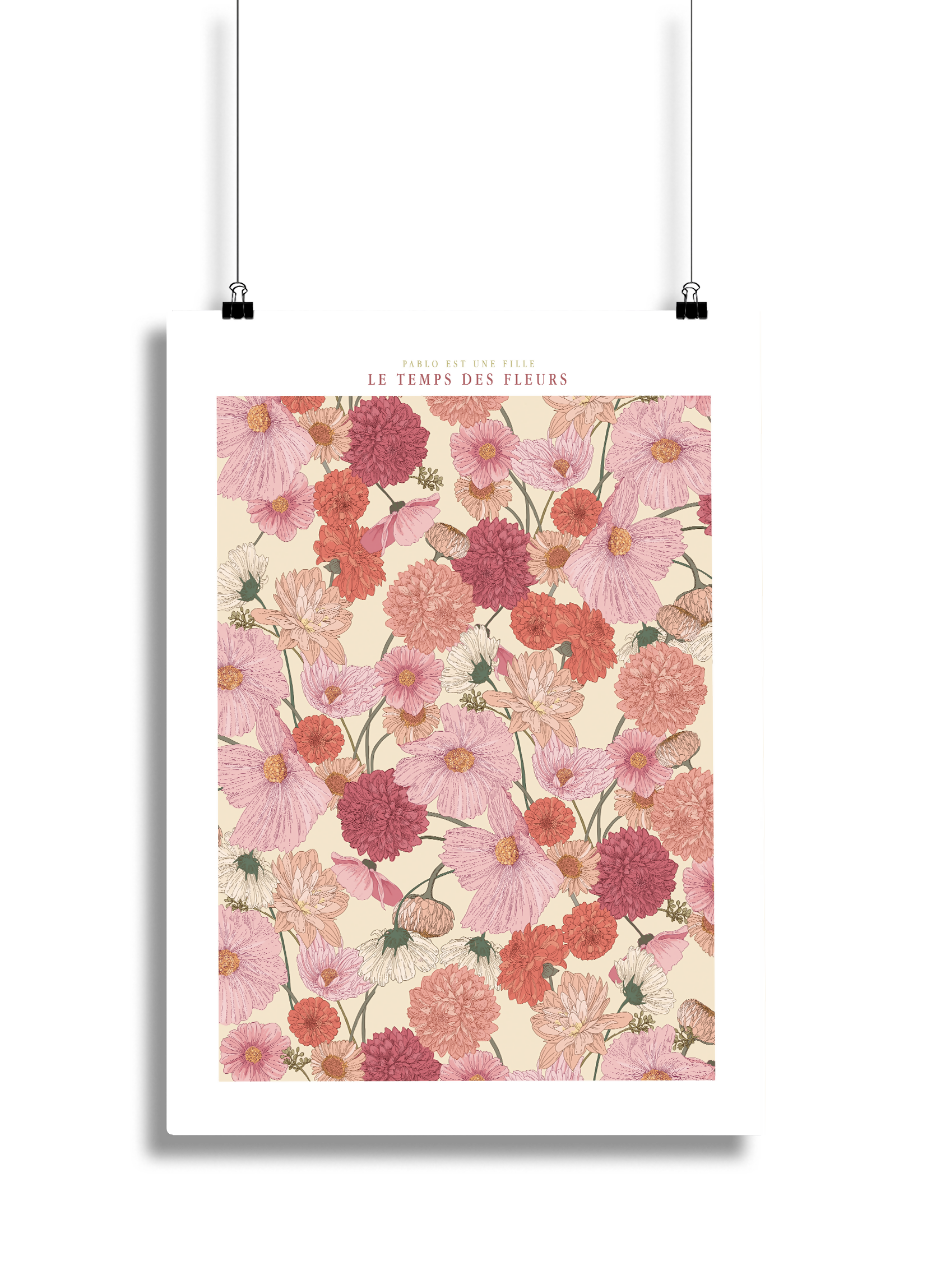 Fleurs Roses suspendus 30x40 sans fond