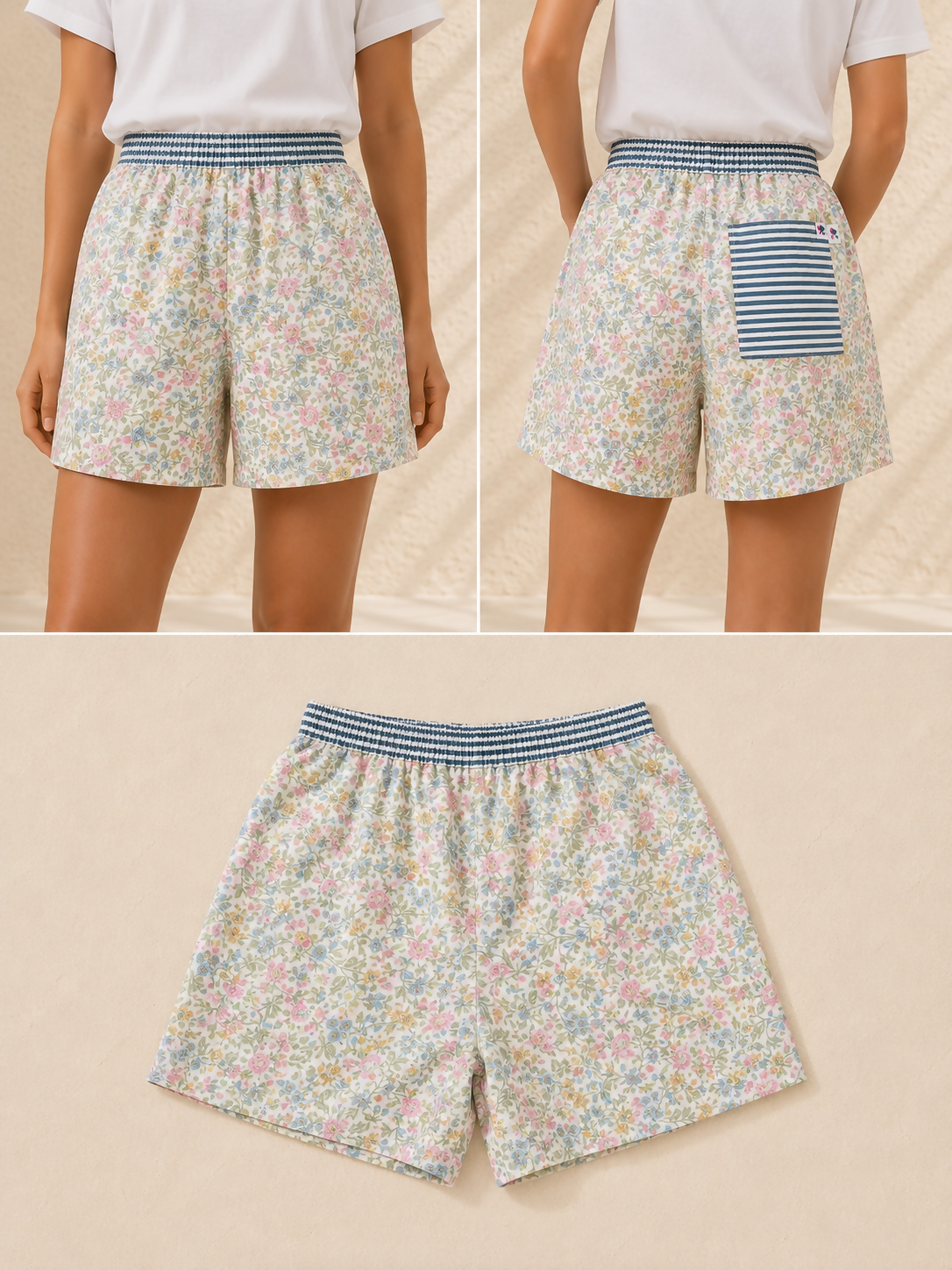 Short coton ceinture élastique - tissus upcyclé