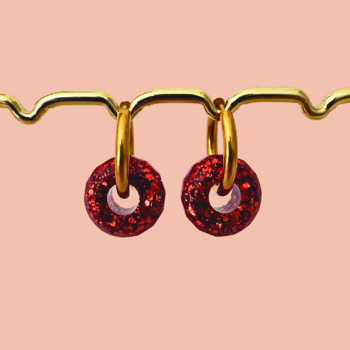 Boucles d'oreilles à paillettes - Boules - Rouge