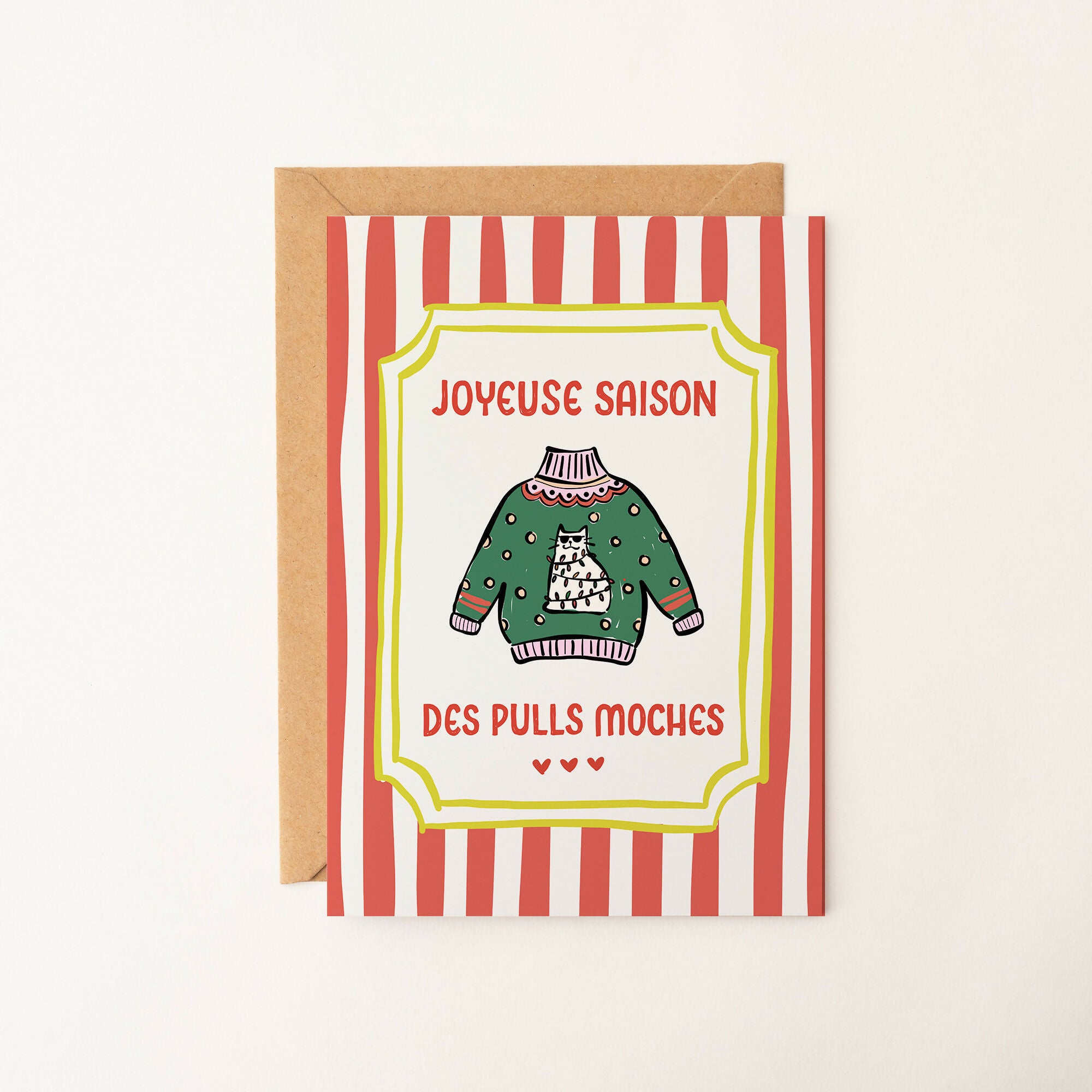 Carte Pull de Noël Chat – Illustration drôle et adorable