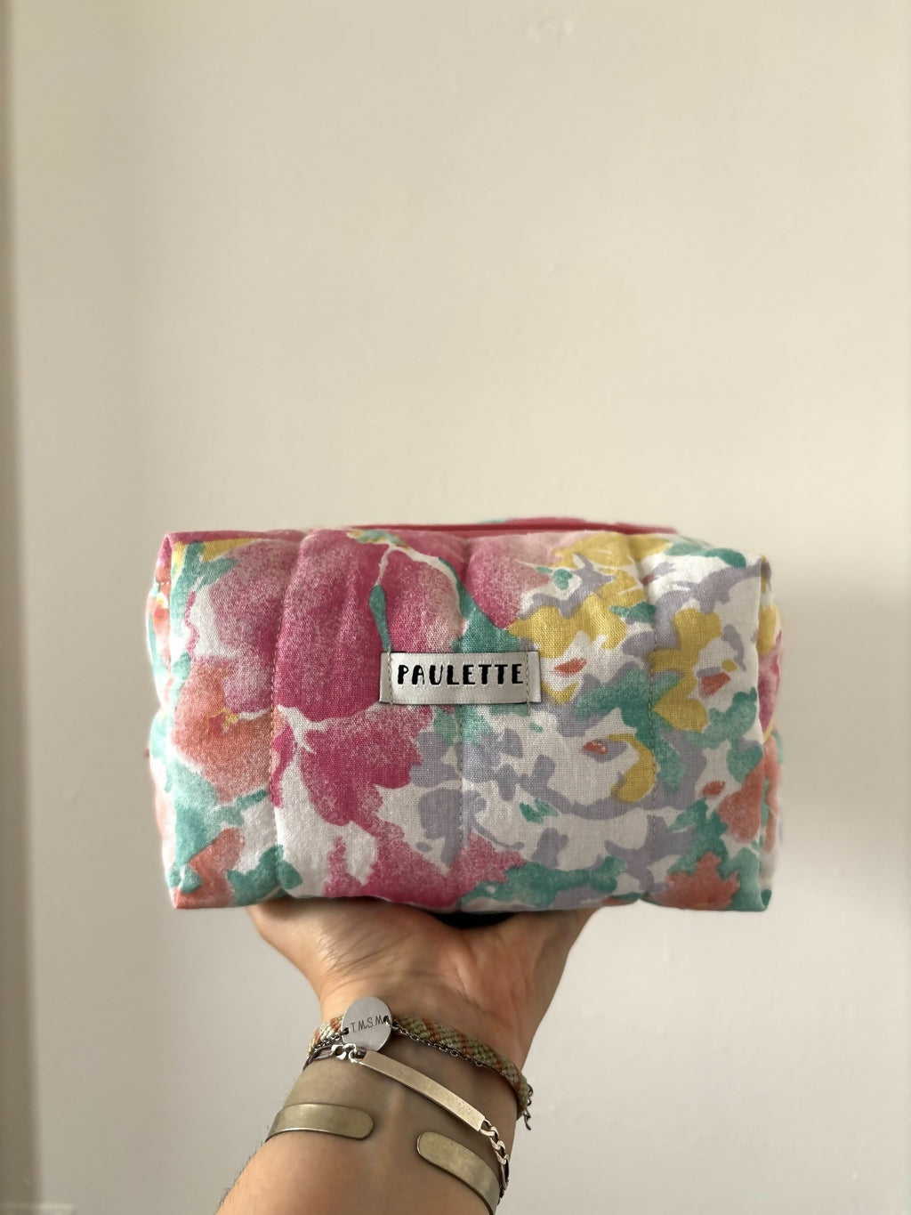 Trousse de toilette motif aquarelle - pièce unique upcyclée