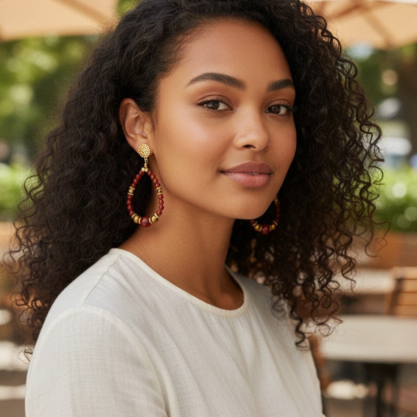 Boucles d'oreilles - ARYA - Cornaline rouge & Hématites dorées