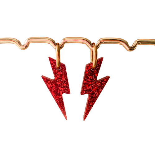 Boucles d'oreilles à paillettes - Éclairs - Rouge