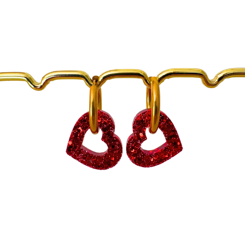 Boucles d'oreilles à paillettes - Coeur - Rouge