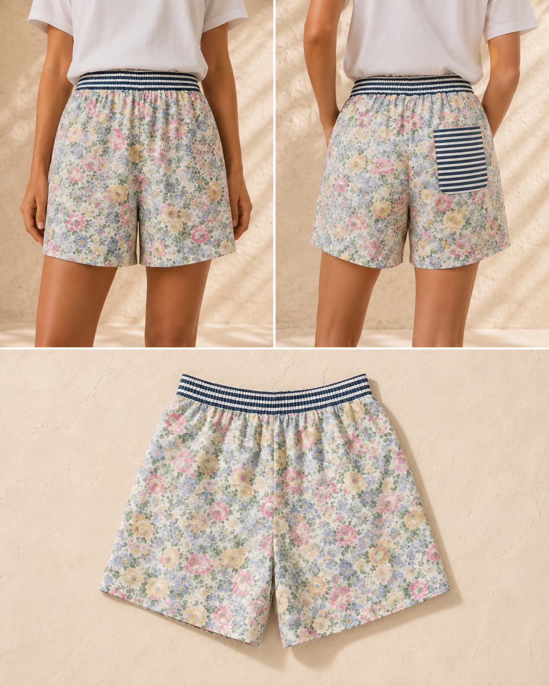 Short coton ceinture élastique - tissus upcyclé