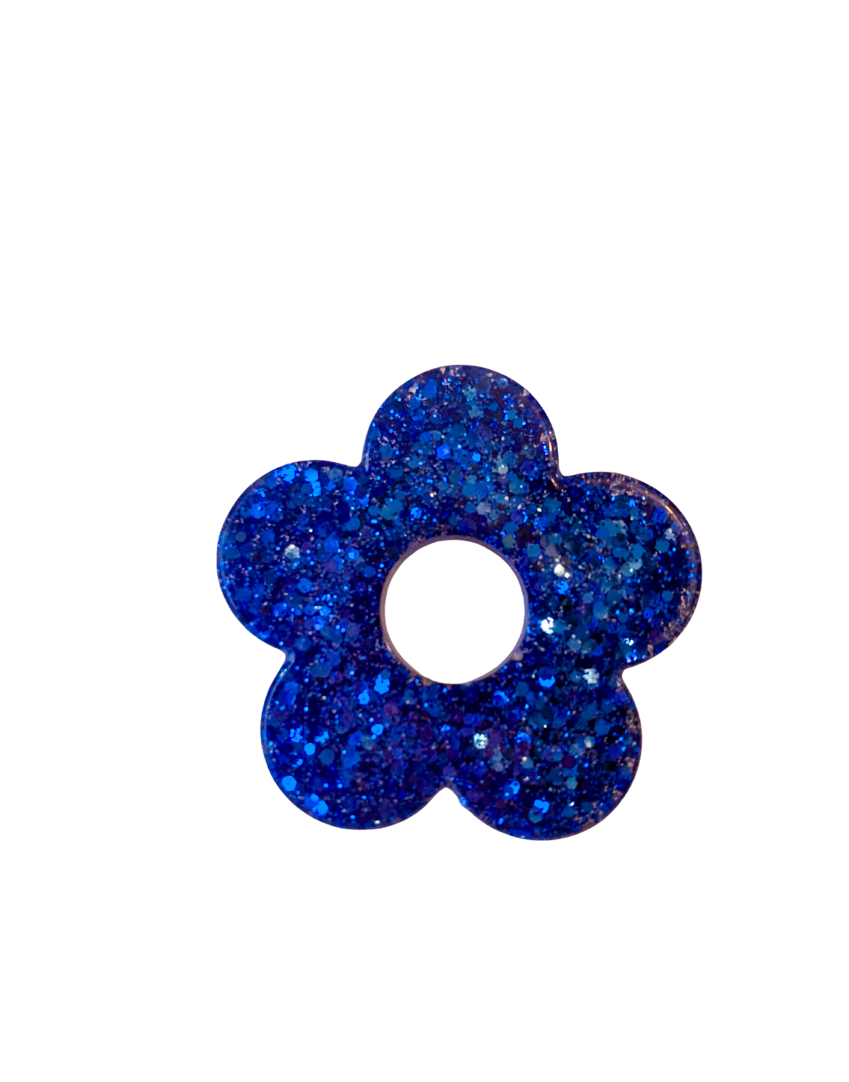 Pin's à paillettes en forme de Fleur - Bleu électrique