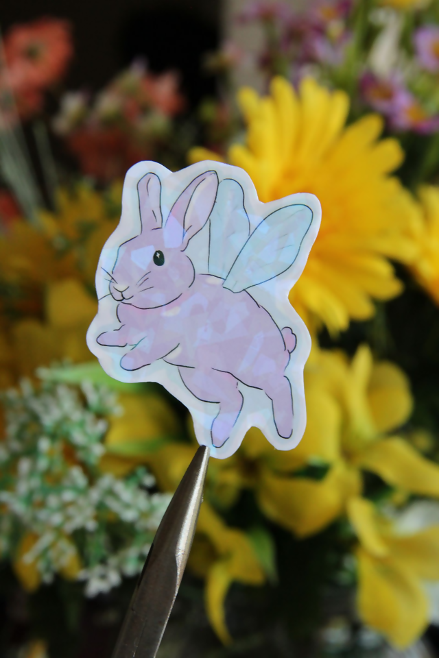 Sticker Lapin fée fond bleu