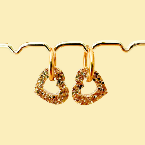 Boucles d'oreilles à paillettes - Coeur - Dorée