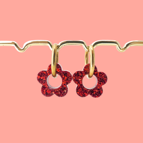 Créoles Interchangeables à Paillettes - Fleur - Rouge