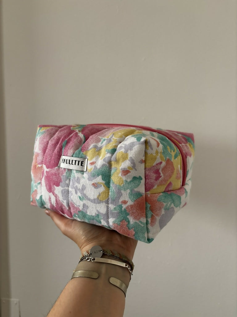 Trousse de toilette motif aquarelle - pièce unique upcyclée
